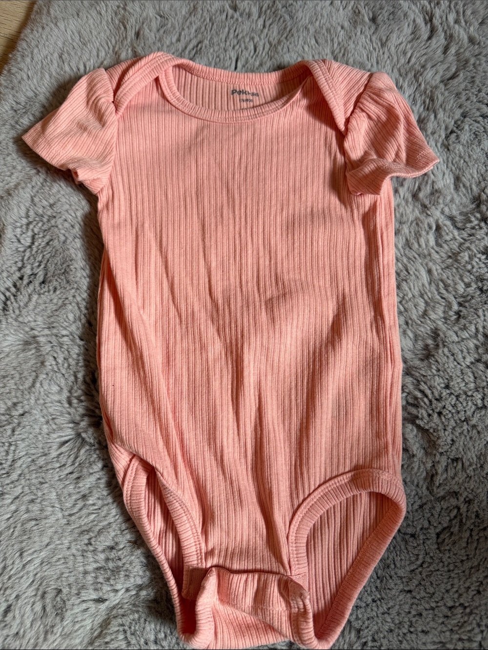 Ribbed Short-Sleeve Baby One-Piece Bodysuit in Soft Pink